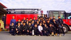消防車の前で記念撮影!